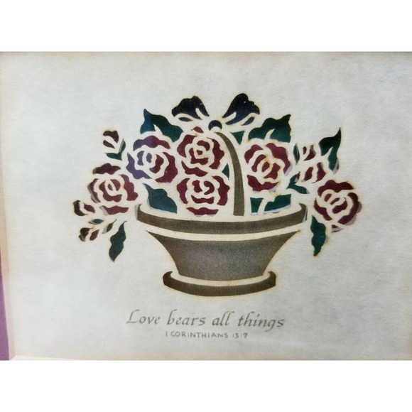 Cindy Jacobs Laser Cut Love bears all things 1 Cor 13:7 Vintage Matted Framed - Picture 3 of 6